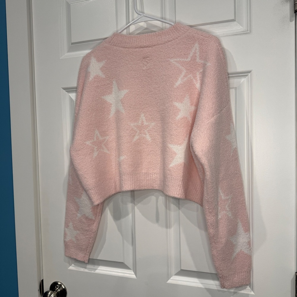 AS Revival Star Pattern Fuzzy Knit Cropped Sweater Light Pink Size Small - Picture 5 of 7